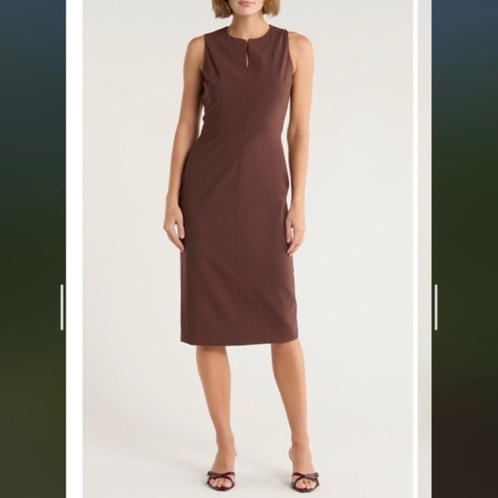 Theory Miyani Sevona Wool Blend Midi Sheath Dress in Copper Rust Size 4